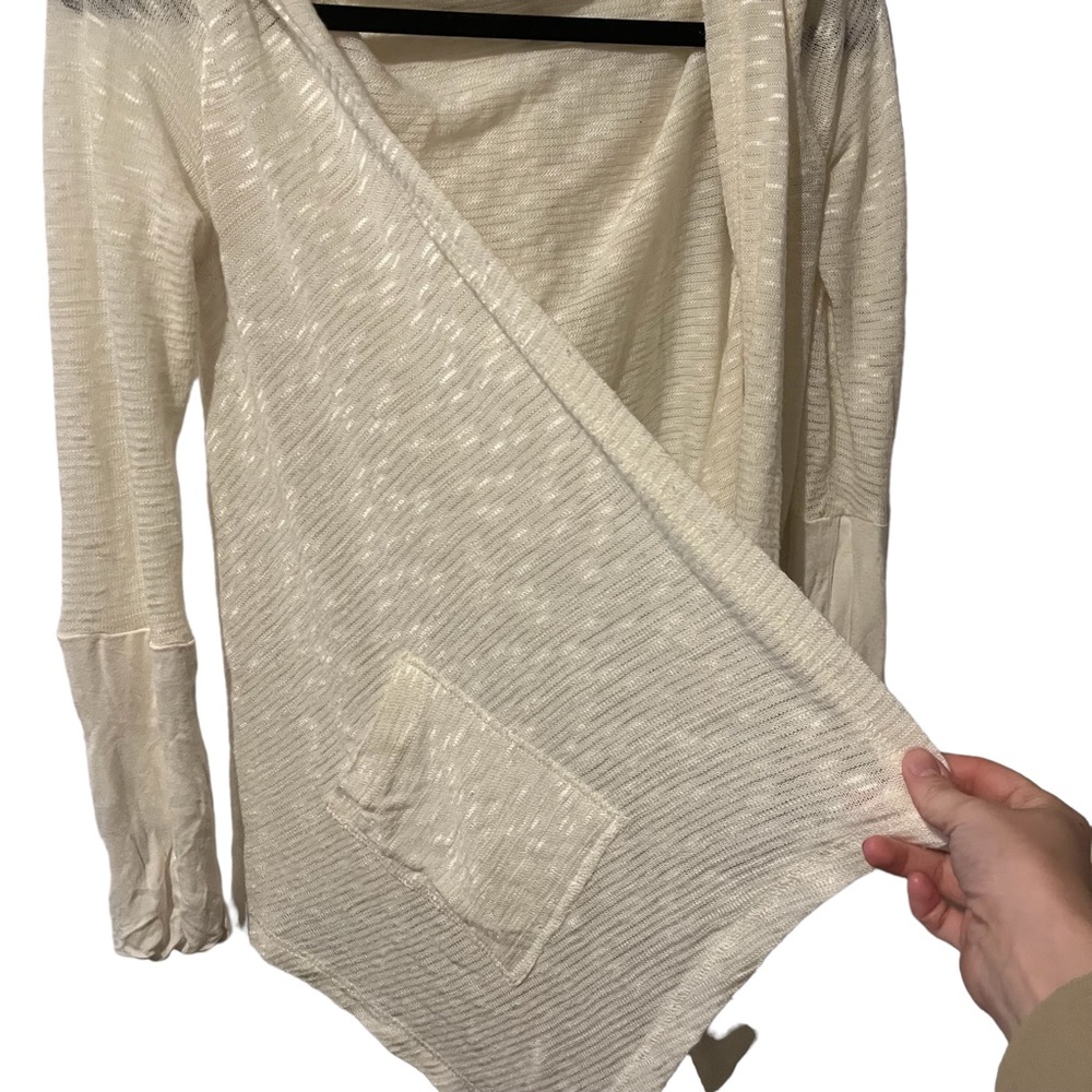 Skies are Blue Lightweight Open Front Cardigan Hooded Size Small Cream Color - Picture 2 of 16